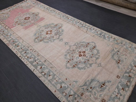 4.5 x 10.3 Muted Vintage Runner Muted TURKISH Runner Rug Vintage Oushak Runner Rug Vintage Runner Rug Wool Oriental Runner Handmade Runner