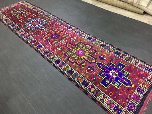 Vintage Runner Rug  3x12 Hand Knotted Runner Rug Turkish Runner Rug Muted Persian Runner Rug Vintage Runner Rug Oriental Runner Rug