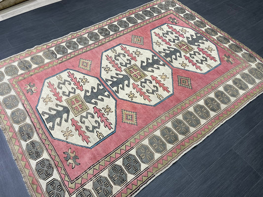 Turkish Rug 5.4 x 7.4 Oushak Rugs, Wool Oriental Rug,Persian Runner Rug Hand Knotted Rug, Vintage Rug, Hand Made Rug  Oriental Rug