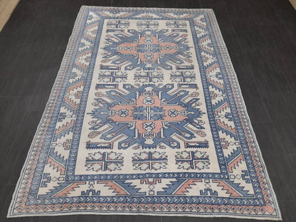 Blue Vintage Rug Hand Made Rug 4.6 x 6.5 Oushak Rug Rustic Rug ORIENTAL Rug Turkish Rug Vintage Persian rug