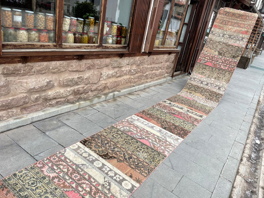 Staircase Runner Rug 2.8 x 30 ft Extra Long  TURKISH Runner Rug Vintage Runner Rug Oriental Runner Rug Patchwork Runner Hand Knotted Runner