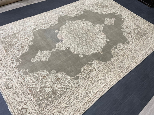 Turkish Rug Vintage 6.7 x 10 Oushak Rug Oriental Rug Gray Wool Rug Fine Knotted Farmhouse Rug, Vintage Rug, Hand Made Rug Persian Rug