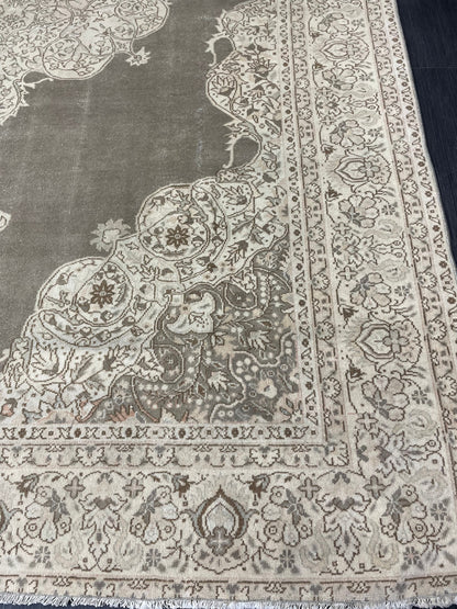 Turkish Rug Vintage 6.7 x 10 Oushak Rug Oriental Rug Gray Wool Rug Fine Knotted Farmhouse Rug, Vintage Rug, Hand Made Rug Persian Rug