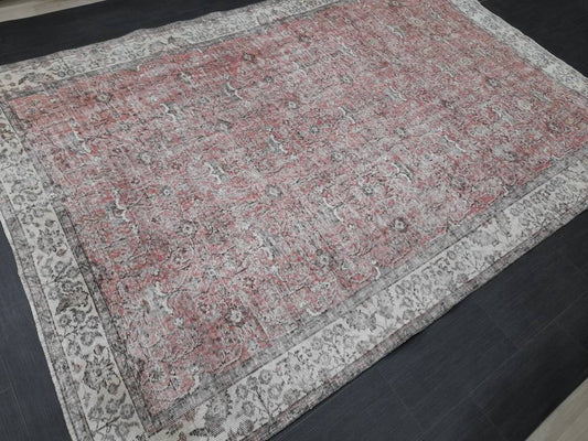 6.8 x 10 Turkish Rug Large Area Rug Vintage Rug Hand Made Rug Muted Color Rug Earth Tones Rug Wool Pile Rug Rustic Rug Distressed Rug 7x10