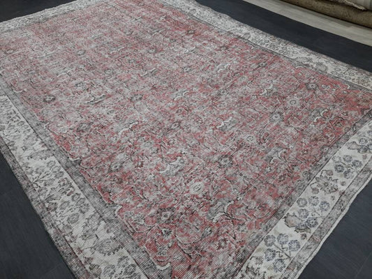 6.8 x 10 Turkish Rug Large Area Rug Vintage Rug Hand Made Rug Muted Color Rug Earth Tones Rug Wool Pile Rug Rustic Rug Distressed Rug 7x10