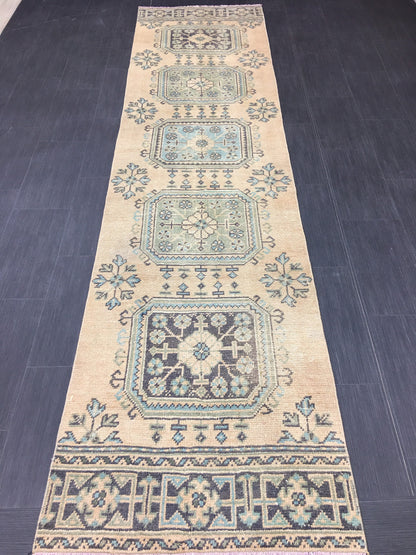 Vintage Runner Rug 2.5 x 11..6 Turkish Runner Rug Oushak Runner Rug Blush Hallway Runner Rug Kitchen Runner Rug Wool Runner Rug