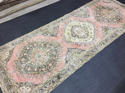 Handmade Vintage Runner Rug 4.6 x 12.7 Vintage Runner Hand Knotted TURKISH Runner Vintage Runner Distressed Vintage Persian Muted Runner