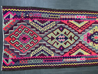 Vintage Runner rug 3 x 13 Handmade Flat woven Runner Kilim Runner Rug Oriental Runner Vintage Turkish Runner Flat weave Rug Wool Carpet Rug