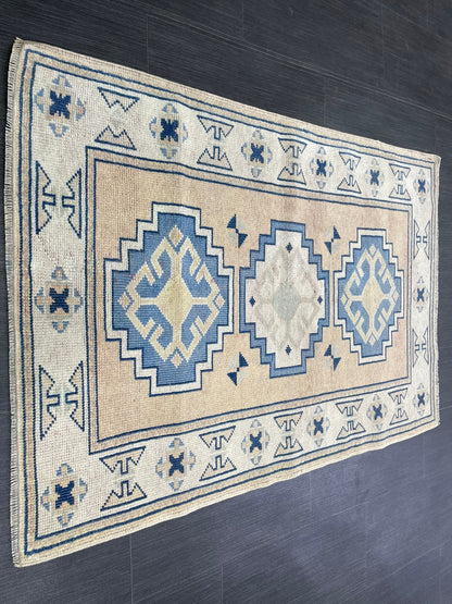 Hand Knotted Rug, Wool RUG, TURKISH Rug 3x4 ft, Vintage Oushak Rug, Vintage Persian Rug, Wool Oushak Rug, Handmade Vintage Rug