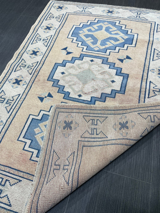 Hand Knotted Rug, Wool RUG, TURKISH Rug 3x4 ft, Vintage Oushak Rug, Vintage Persian Rug, Wool Oushak Rug, Handmade Vintage Rug