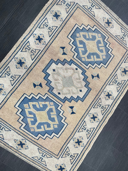 Hand Knotted Rug, Wool RUG, TURKISH Rug 3x4 ft, Vintage Oushak Rug, Vintage Persian Rug, Wool Oushak Rug, Handmade Vintage Rug
