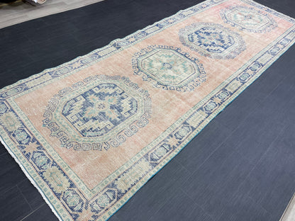 Distressed Vintage Runner Rug 4.3 x 11.8 ft Turkish Runner Rug Vintage Runner Rug Hallway Runner Rug Kitchen Runner Rug Wool Pile Runner Rug
