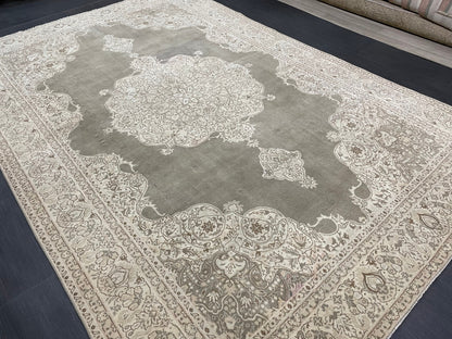 Turkish Rug Vintage 6.7 x 10 Oushak Rug Oriental Rug Gray Wool Rug Fine Knotted Farmhouse Rug, Vintage Rug, Hand Made Rug Persian Rug