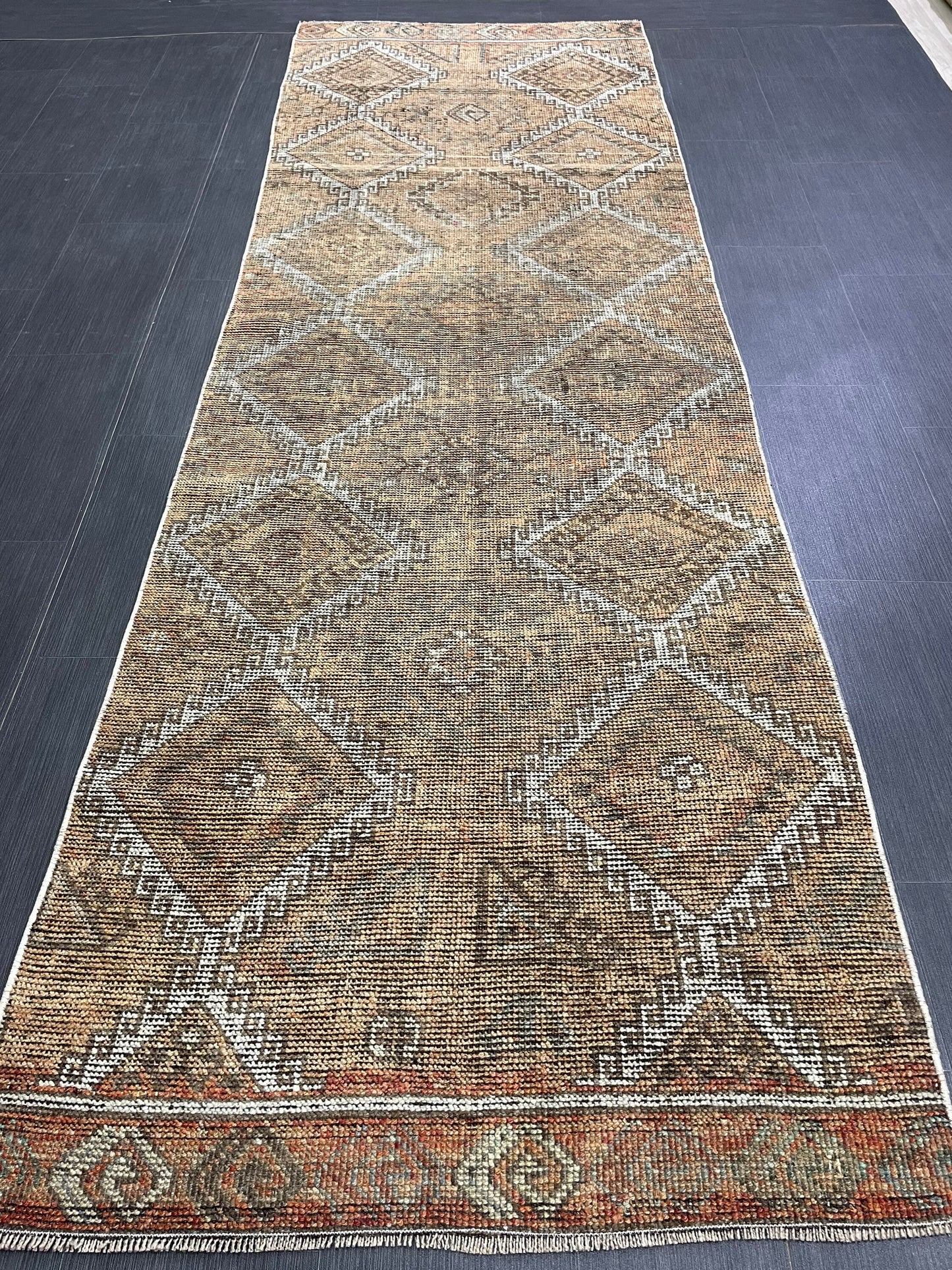 Antique Handmade Runner RUG 3.3 x 10.3 TURKISH Oushak Rug Vintage Runner Rug Vintage Runner Rug Wool Oushak Rug Hand Made Rug Vintage Rug