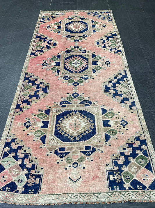 Quality OUSHAK RUG TURKISH 3.7 x 8.4 Rug Vintage Oushak Runner Rug Vintage Rug Wool Navy Color Rug Hand Made Rugs Vintage Turkish Rug