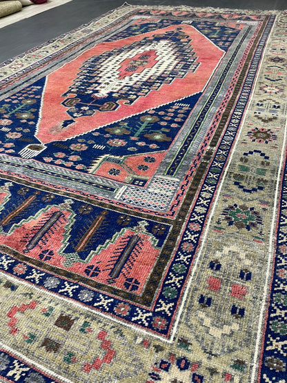 OUSHAK RUG TURKISH Vintage 4.9 x 9 Rug Vintage Oriental Rug Vintage Rug Wool Hand Knotted 5x9 Rug Hand Made Rugs Vintage Turkish Rug