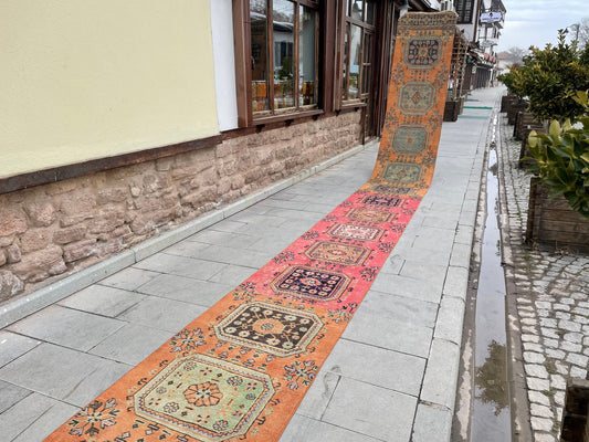 Handmade Staircase Runner Rug 2.6 x 30 ft Extra Long TURKISH Runner Rug Vintage Runner Rug Oushak Runner Rug  Runner Hand Knotted Runner