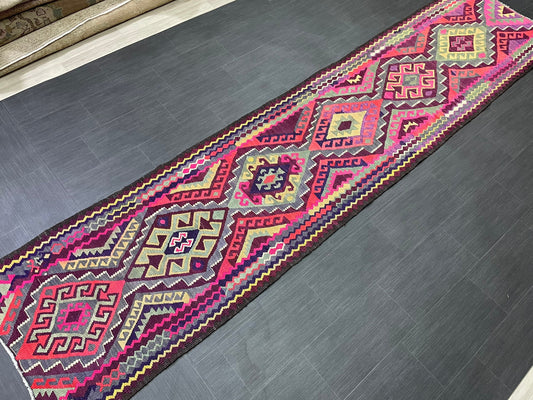 Vintage Runner rug 3 x 13 Handmade Flat woven Runner Kilim Runner Rug Oriental Runner Vintage Turkish Runner Flat weave Rug Wool Carpet Rug