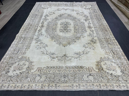Neutral RUG Vintage Rug 6.7 x 10 ft Vintage Neutral Persian Rug Muted Wool Oriental Rug Blue Handmade Rug Distressed Turkish Antique Rug