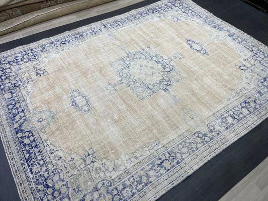 Large Distressed RUG 8 x 10.8 Muted TURKISH Antique Rug Vintage Persian Rug Vintage Rug Wool Oushak Rug HandMade Rug Hand Knotted Rug