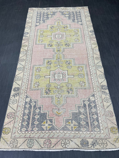 Vintage RUG 4 x 8.7 TURKISH Rug Oriental Rug Vintage Oushak Rug Vintage Persian Wool Rug Hand Made Rugs Vintage Turkish Rug Discounted Rugs