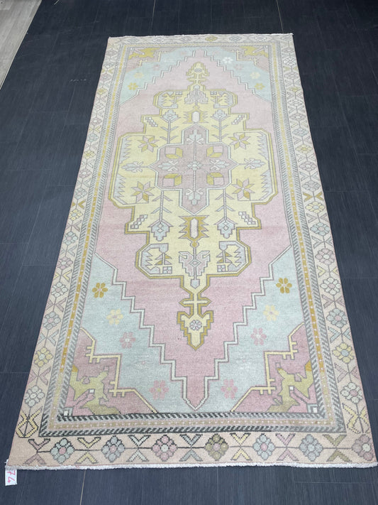 Muted Vintage RUG 4x9 TURKISH Rug Oriental Rug Vintage Oushak Rug Vintage Persian Wool Rug Handmade Rug Vintage Turkish Rug Discounted Rugs