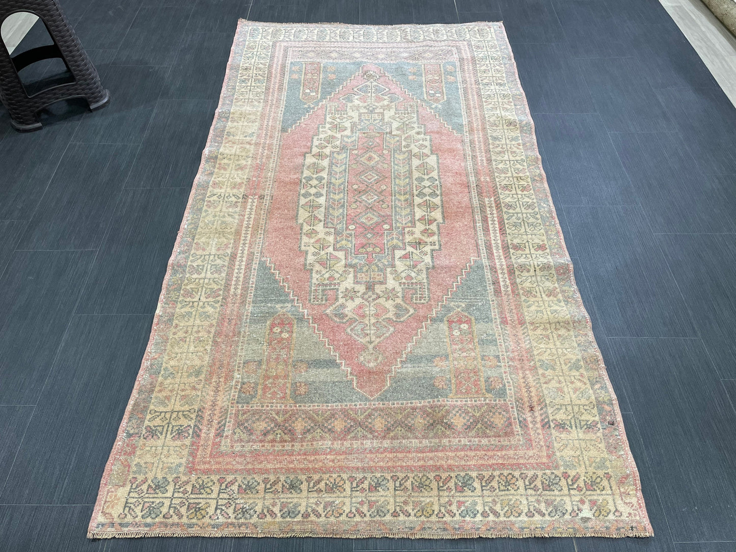 Vintage Handmade Rug Muted  3.8 x 7 Vintage Rug Wool Oushak Rug Hand Made Rugs Vintage Turkish Rug Living Room Rug