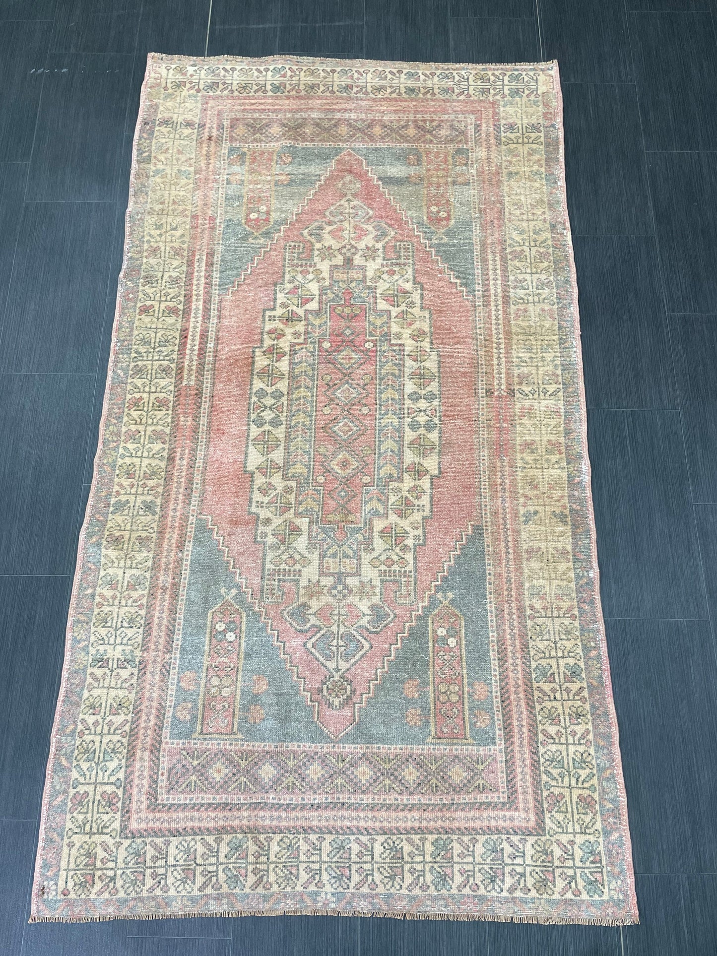 Vintage Handmade Rug Muted  3.8 x 7 Vintage Rug Wool Oushak Rug Hand Made Rugs Vintage Turkish Rug Living Room Rug