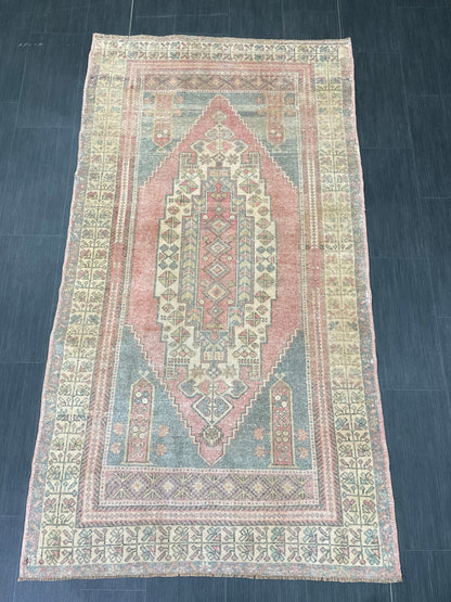 Vintage Handmade Rug Muted  3.8 x 7 Vintage Rug Wool Oushak Rug Hand Made Rugs Vintage Turkish Rug Living Room Rug