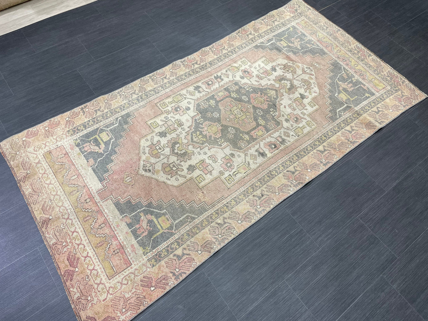 Vintage Handmade Rug Muted  3.6 x 7.3 Vintage Rug Wool Oushak Rug Hand Made Rugs Vintage Turkish Rug Living Room Rug