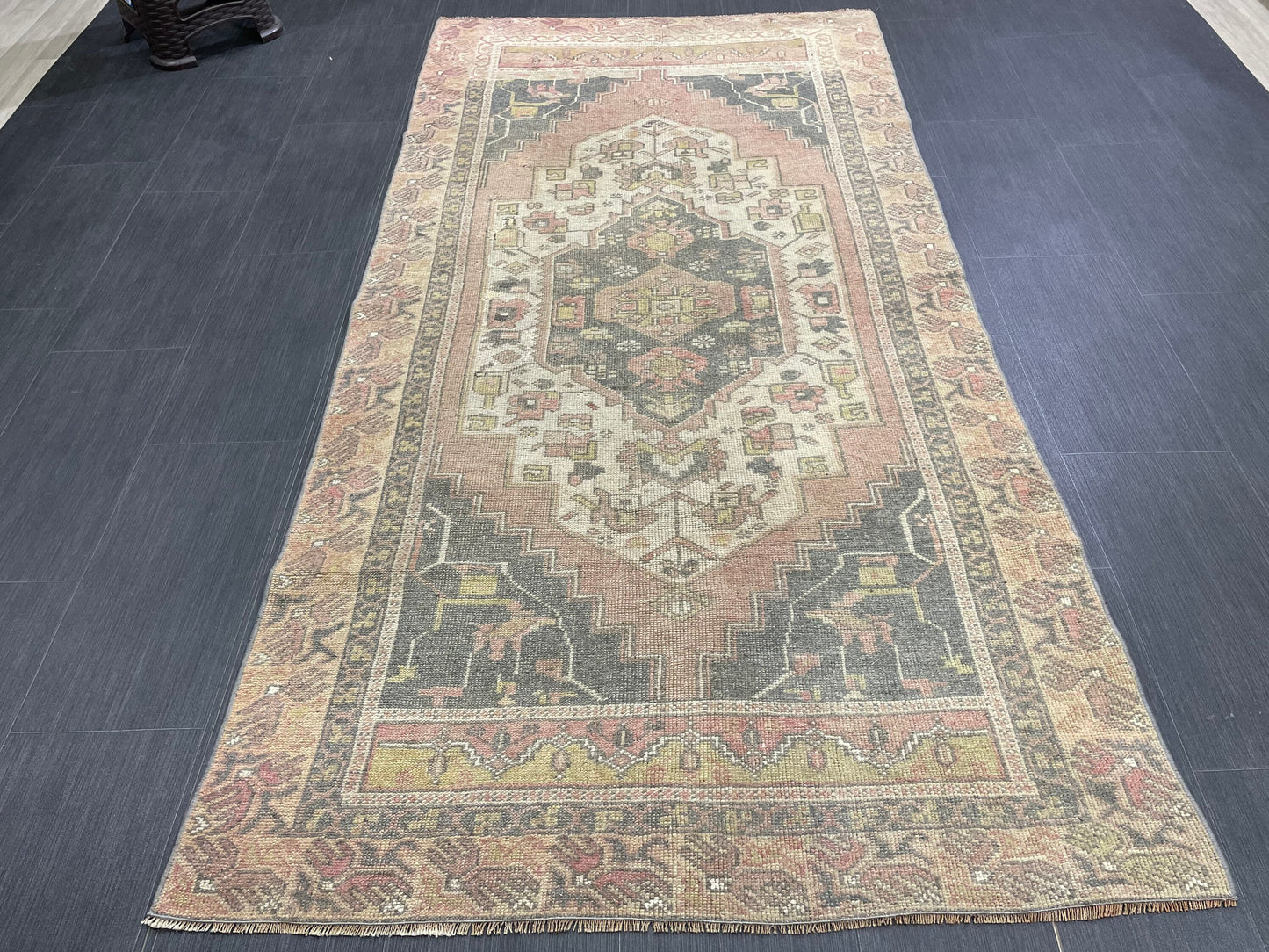 Vintage Handmade Rug Muted  3.6 x 7.3 Vintage Rug Wool Oushak Rug Hand Made Rugs Vintage Turkish Rug Living Room Rug