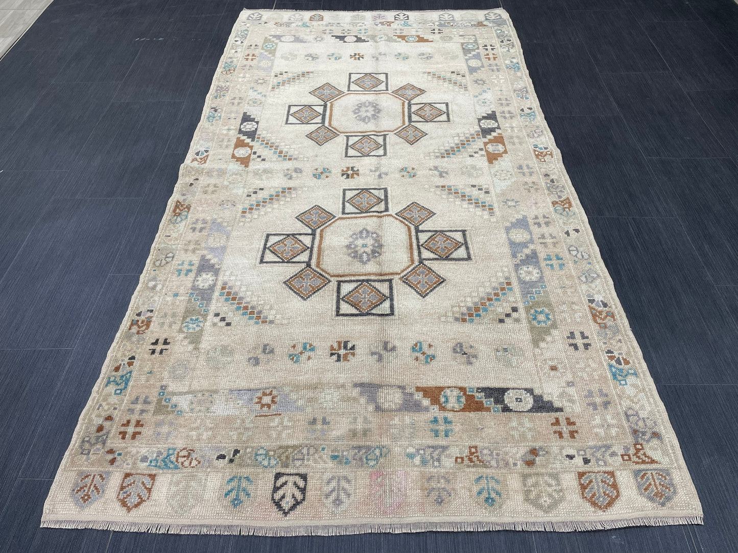 Muted Handmade Rug Muted  3.6 x 6.8 Vintage Rug Wool Oushak Rug Hand Made Rugs Vintage Turkish Rug Living Room Rug