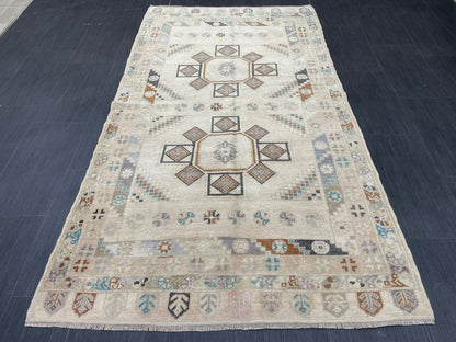 Muted Handmade Rug Muted  3.6 x 6.8 Vintage Rug Wool Oushak Rug Hand Made Rugs Vintage Turkish Rug Living Room Rug