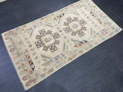 Muted Handmade Rug Muted  3.6 x 6.8 Vintage Rug Wool Oushak Rug Hand Made Rugs Vintage Turkish Rug Living Room Rug