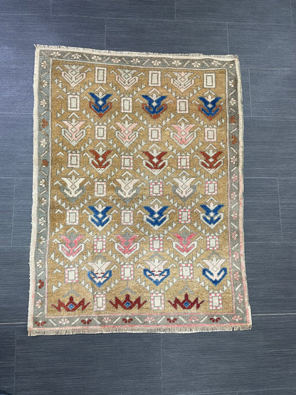 Vintage Rug 2.6 x 3.4 Natural Wool Handmade Rug, Oushak Rug, Rustic Rug, Boho Rug, Turkish Rug, Farmhouse Rug, Vintage Rug, Wool rug