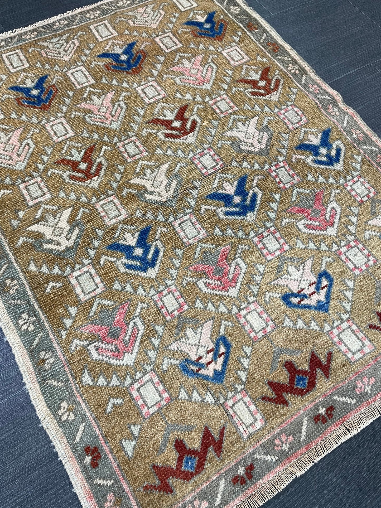 Vintage Rug 2.6 x 3.4 Natural Wool Handmade Rug, Oushak Rug, Rustic Rug, Boho Rug, Turkish Rug, Farmhouse Rug, Vintage Rug, Wool rug