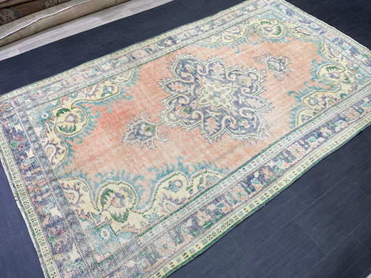 Large Vintage 6x10 RUG TURKISH Oushak Rug Muted Vintage Rug Distressed Vintage  Rug Wool Oushak Rug Hand Made Rugs Vintage Turkish Rug