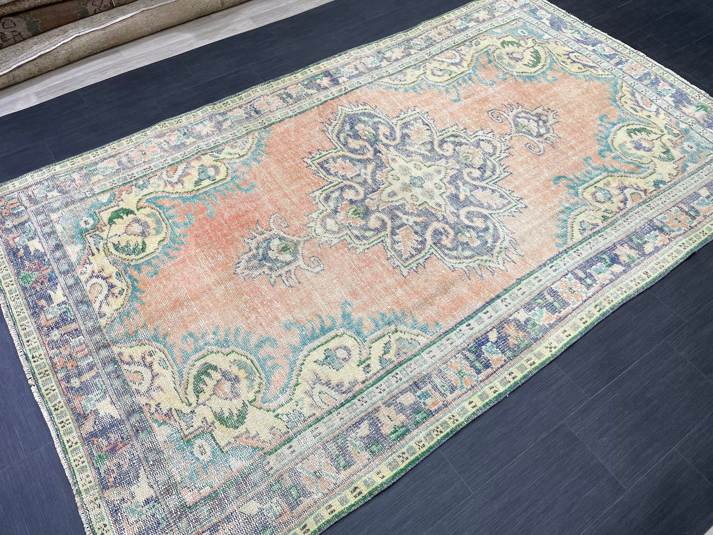 Large Vintage 6x10 RUG TURKISH Oushak Rug Muted Vintage Rug Distressed Vintage  Rug Wool Oushak Rug Hand Made Rugs Vintage Turkish Rug