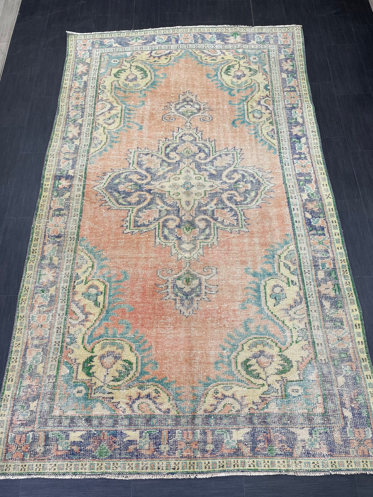 Large Vintage 6x10 RUG TURKISH Oushak Rug Muted Vintage Rug Distressed Vintage  Rug Wool Oushak Rug Hand Made Rugs Vintage Turkish Rug