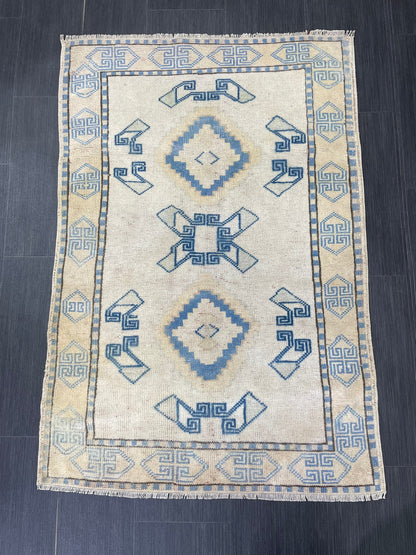 Oriental Wool RUG TURKISH Rug 3 x 4.4 ft Vintage Oushak Rug Vintage Persian Rug Wool Oushak Rug Handmade Vintage Turkish Rug