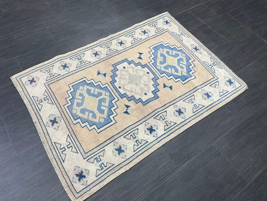 Hand Knotted Rug, Wool RUG, TURKISH Rug 3x4 ft, Vintage Oushak Rug, Vintage Persian Rug, Wool Oushak Rug, Handmade Vintage Rug