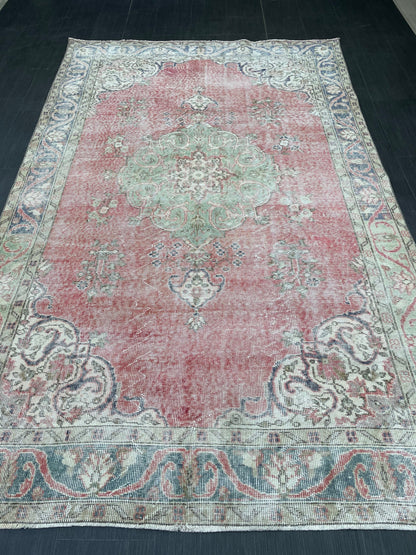 TURKISH HAND MADE Rug 5.6 x 9 Vintage Distressed Rug Oushak Rug   Traditional Rug Oriental Rug Vintage Floral Rug Wool Rug