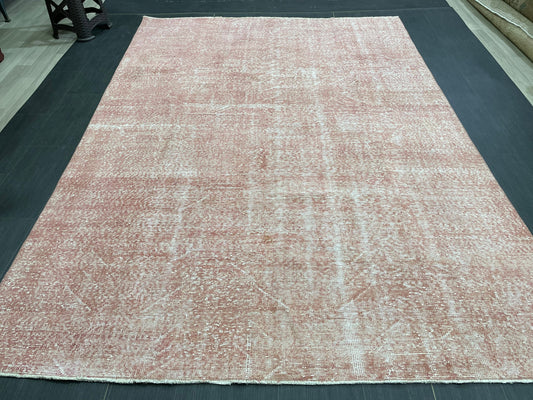 Distressed Hand Knotted Rug 6.5 x 9.2 Handmade Rug Oushak Rug Persian Rug Oriental Rug Vintage Turkish Rug Pink Wool Rug