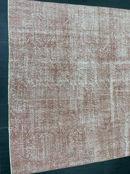 Distressed Hand Knotted Rug 6.5 x 9.2 Handmade Rug Oushak Rug Persian Rug Oriental Rug Vintage Turkish Rug Pink Wool Rug