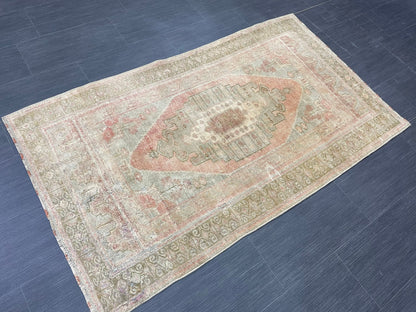 Vintage Handmade Rug Muted  3.2 x 5.6 Vintage Rug Wool Oushak Rug Distressed Rugs Vintage Turkish Rug Living Room Rug