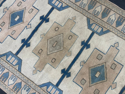 Vintage Blue Rug Muted 4.6 x 6.3 Vintage Rug Wool Light Blue Oushak Rug Hand Made Rugs Vintage Turkish Rug Living Room Rug