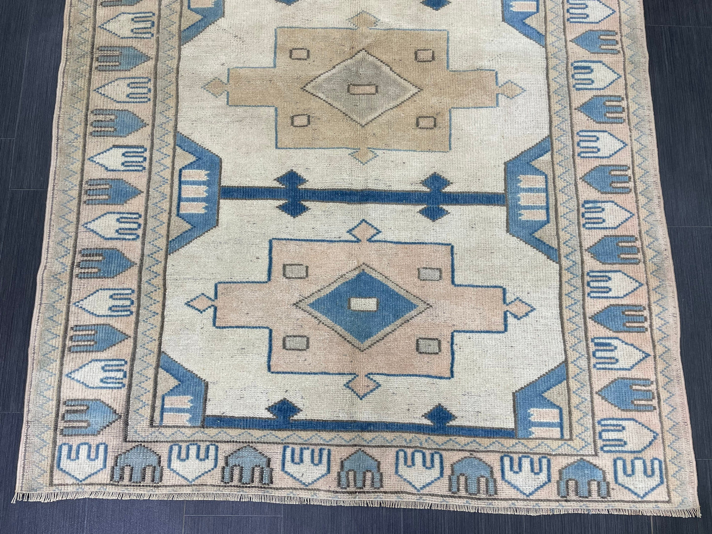 Vintage Blue Rug Muted 4.6 x 6.3 Vintage Rug Wool Light Blue Oushak Rug Hand Made Rugs Vintage Turkish Rug Living Room Rug