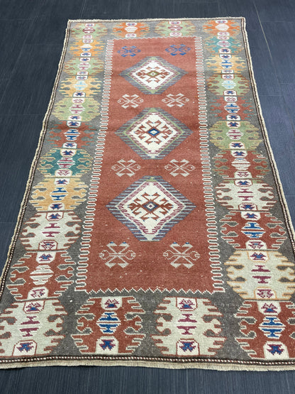 VINTAGE RUG 3 x 5.3 TURKISH Rug Oriental Rug Oushak Rug Handmade Rug Hand Knotted Rug