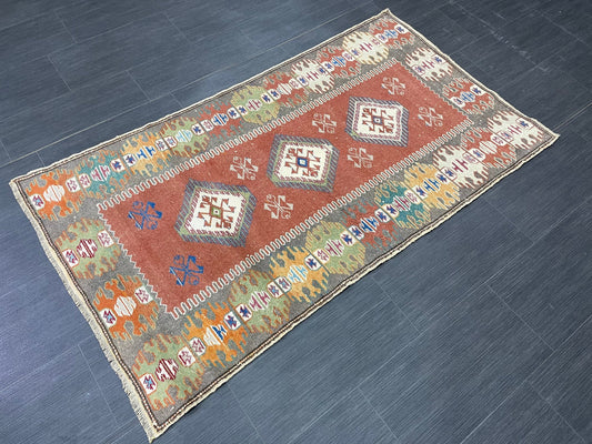 VINTAGE RUG 3 x 5.3 TURKISH Rug Oriental Rug Oushak Rug Handmade Rug Hand Knotted Rug