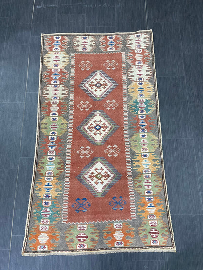 VINTAGE RUG 3 x 5.3 TURKISH Rug Oriental Rug Oushak Rug Handmade Rug Hand Knotted Rug